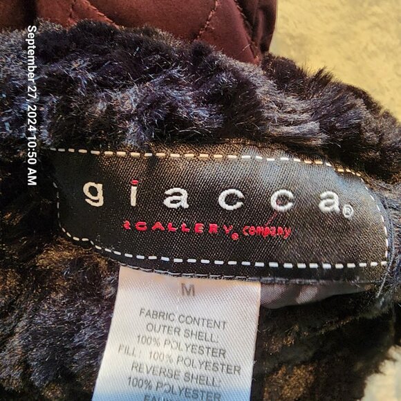 Giacca Reversible Faux Fur Black Purple Vest Size Medium Full Zip Toggle Cinch - Picture 10 of 12